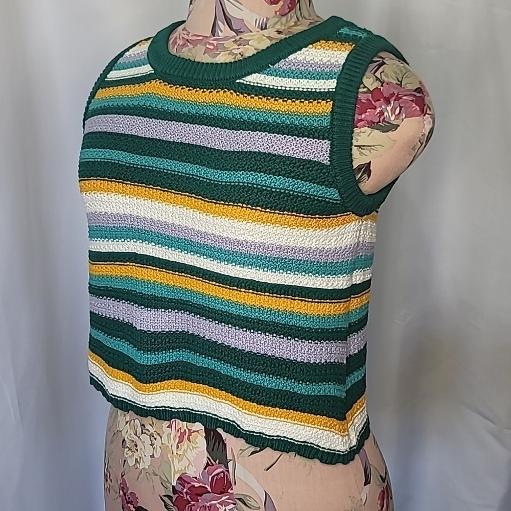 ROOTS Cotton Stripes Vest Bright Cropped Knit